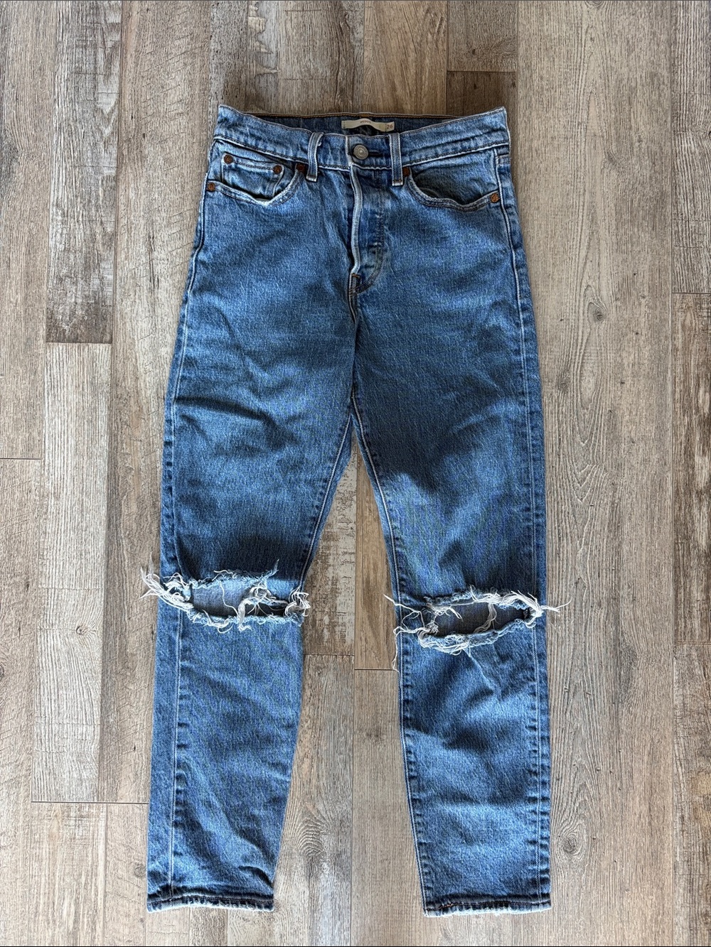 Levis Wedgie Fit High-Rise Distressed Blue Jeans